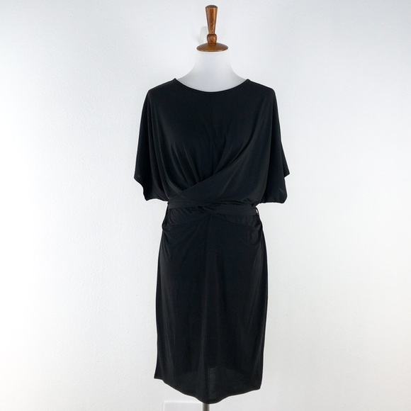 Haute Fox Black Faux Wrap Front Body Con Dress - Picture 4 of 9
